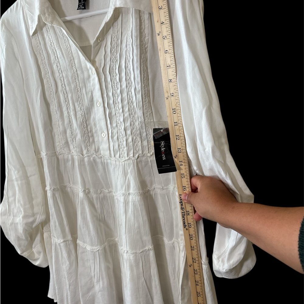 Style & Co. White Pintuck Blouse,NWT,made in India,100% Rayon - Picture 6 of 9